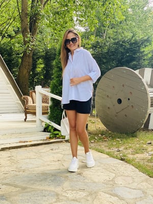 Arka Turkuaz Detaylı Keten Gömlek 