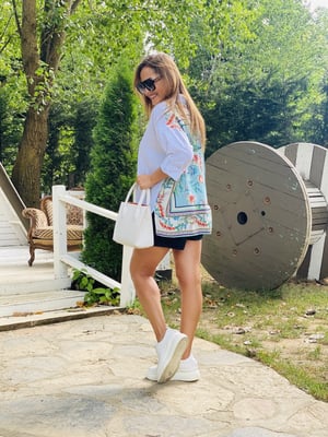 Arka Turkuaz Detaylı Keten Gömlek 