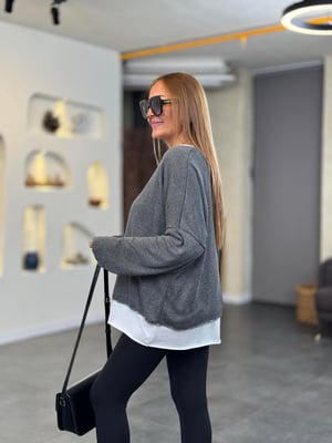 Atletli Kolyeli Gri Oversize Triko