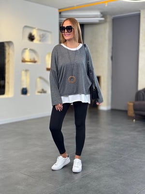 Atletli Kolyeli Gri Oversize Triko