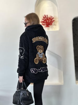 Ayıcık Detay Siyah Peluş Hırka