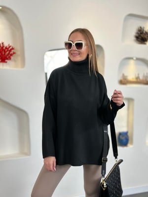 Balıkçı Yaka Siyah Oversize Triko