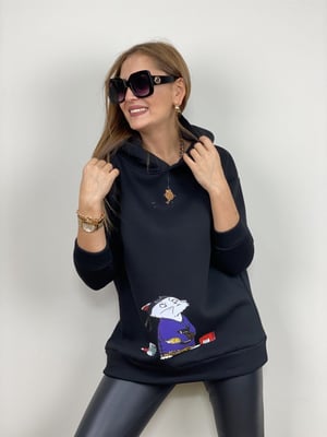 Balıklı Siyah Kapşonlu Sweat