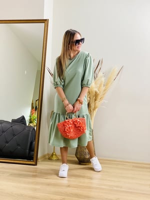 Balon Kol Mint Sweat Elbise