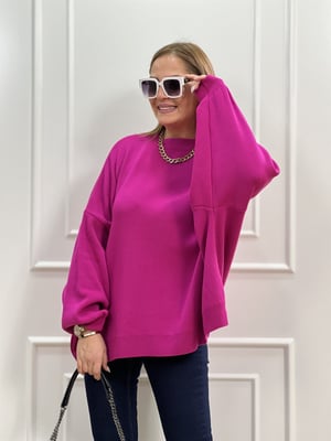 Balon Kol Oversize Fuşya Triko