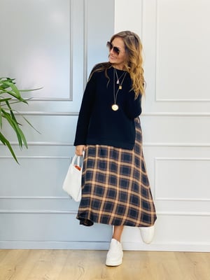 Bej Ekose Detaylı Sweat Elbise