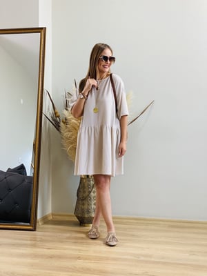 Bej Fitilli Basic Elbise