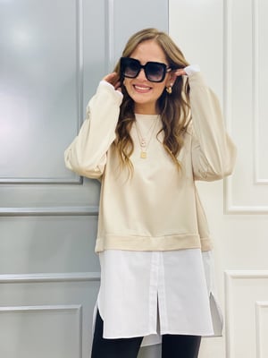 Bej Gömlekli Sweatshirt