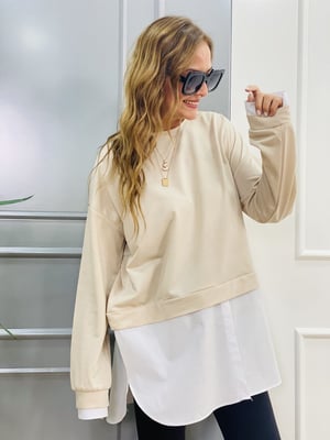 Bej Gömlekli Sweatshirt