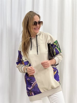 Bej Yarasa Kol Baskılı Sweatshirt