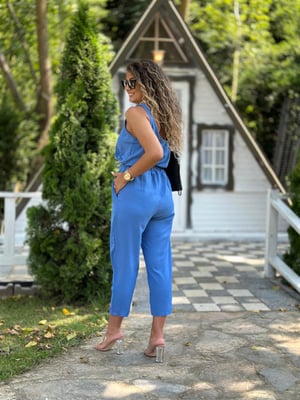 Bel Bağcıklı Kalın Askılı İndigo Tulum