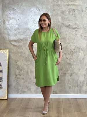 Bel Büzgülü Yeşil Elbise