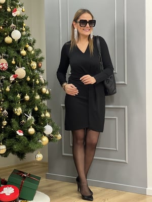 Bel Drapeli Kapaklı Siyah Elbise