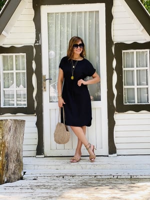 Beli Büzgülü Siyah Elbise