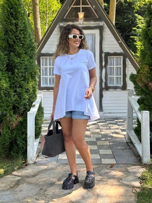 Beyaz Arkası Poplin Detay Tshirt