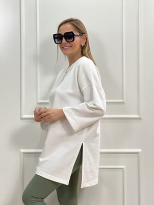 Beyaz Basic Yırtmaçlı Sweatshirt