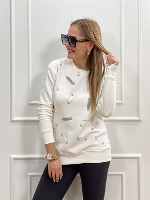 Beyaz Çengelli İğne Sweatshirt