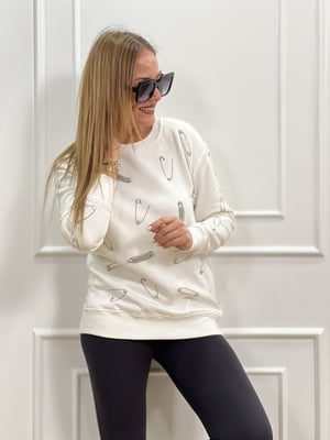 Beyaz Çengelli İğne Sweatshirt
