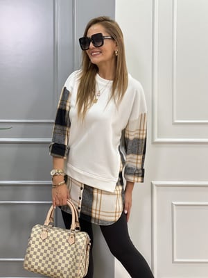 Beyaz Ekose Sweatshirt