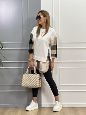 Beyaz Ekose Sweatshirt