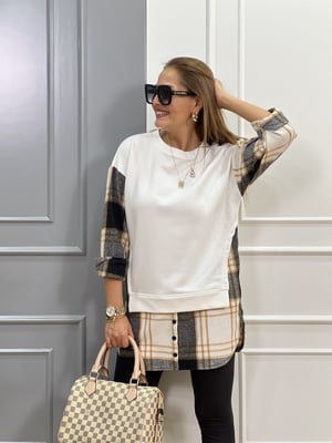 Beyaz Ekose Sweatshirt