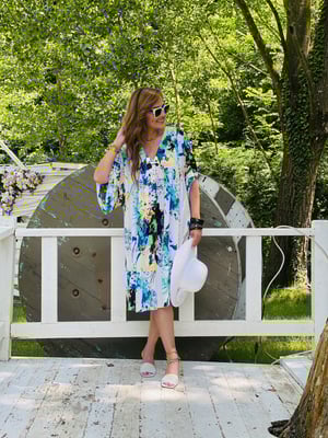 Beyaz Fırça Desenli Oversize Elbise