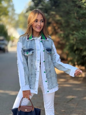 Beyaz Garnili Tasarım Jean Ceket