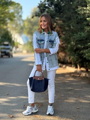 Beyaz Garnili Tasarım Jean Ceket