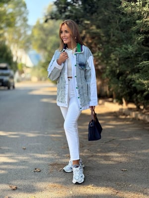 Beyaz Garnili Tasarım Jean Ceket