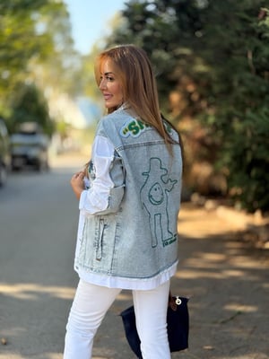 Beyaz Garnili Tasarım Jean Ceket