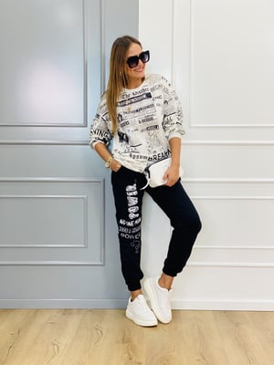 Beyaz Gazete Baskılı Sweatshirt
