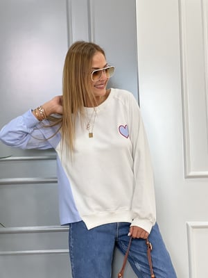 Beyaz Gömlekli Kalp Detaylı Sweatshirt