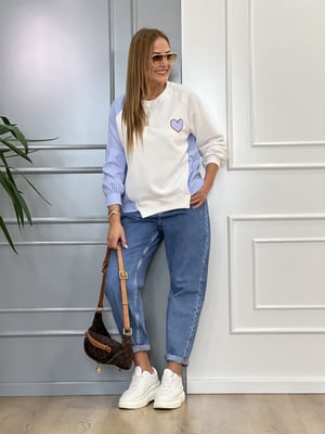 Beyaz Gömlekli Kalp Detaylı Sweatshirt