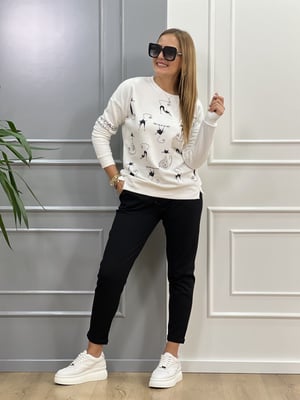 Beyaz Kedi Baskılı Sweatshirt