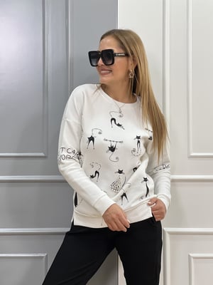 Beyaz Kedi Baskılı Sweatshirt
