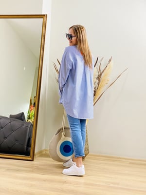 Beyaz Mavi Çizgili Sweatshirt