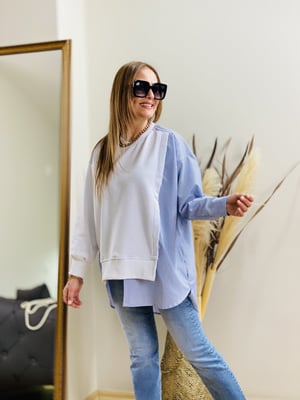 Beyaz Mavi Çizgili Sweatshirt