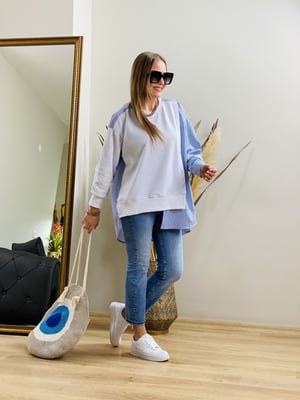 Beyaz Mavi Çizgili Sweatshirt