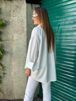 Beyaz Oversize Saten Gömlek