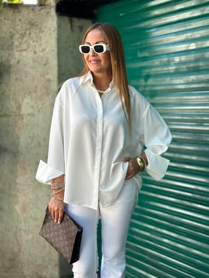 Beyaz Oversize Saten Gömlek