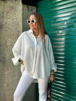 Beyaz Oversize Saten Gömlek