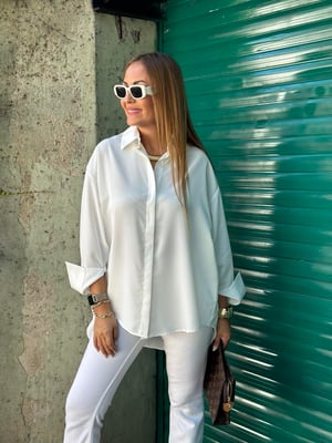 Beyaz Oversize Saten Gömlek