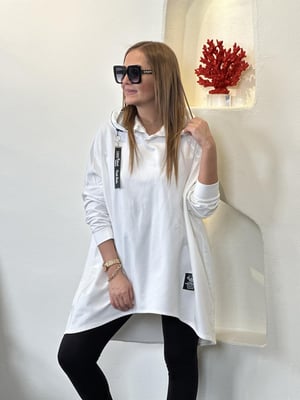Beyaz What Kapüşonlu Oversize Sweatshirt