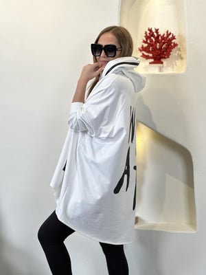 Beyaz What Kapüşonlu Oversize Sweatshirt