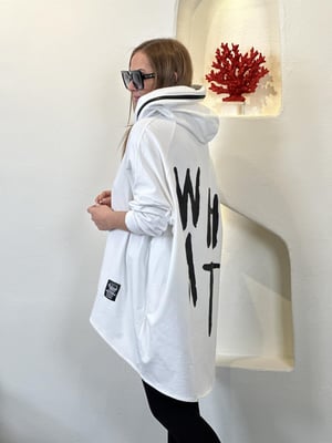 Beyaz What Kapüşonlu Oversize Sweatshirt