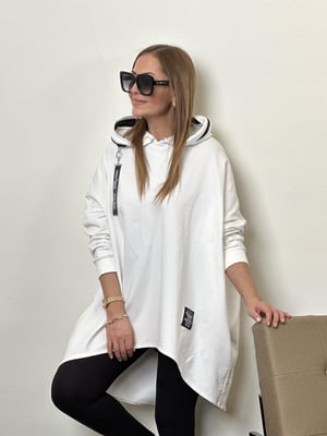 Beyaz What Kapüşonlu Oversize Sweatshirt