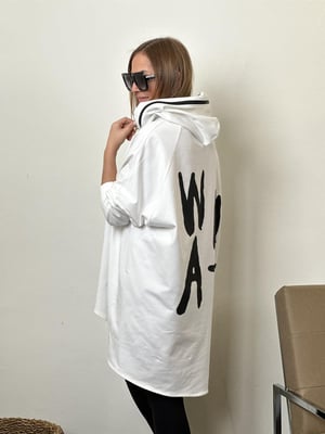 Beyaz What Kapüşonlu Oversize Sweatshirt
