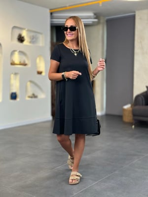 Bisiklet Yaka Kısa Kol Cepli Siyah Basic Elbise