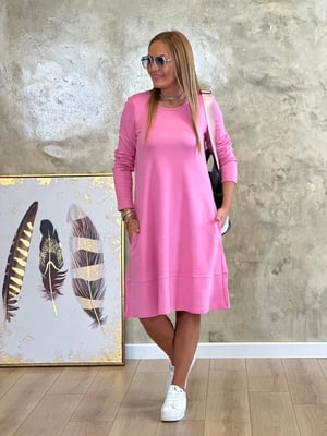 Bisiklet Yaka Uzun Kol Pembe Basic Elbise