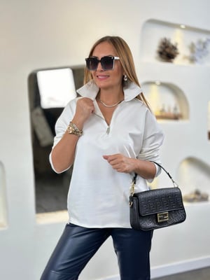 Büyük Yaka Fermuar Detay Ekru Sweatshirt